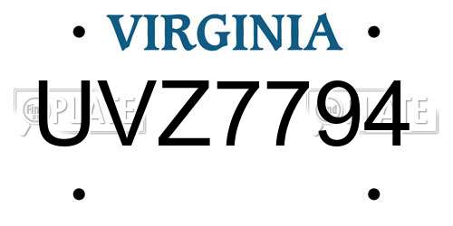 UVZ7794 Virginia License Plate