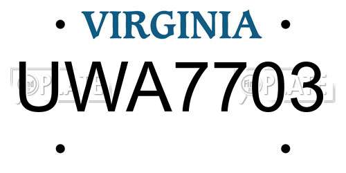 UWA7703 Virginia License Plate