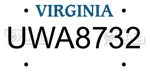 UWA8732 Virginia License Plate