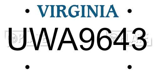 UWA9643 Virginia License Plate
