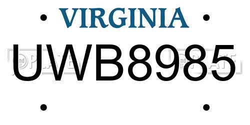 UWB8985 Virginia License Plate