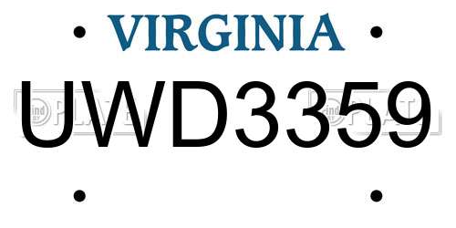 UWD3359 Virginia License Plate