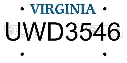 UWD3546 Virginia License Plate