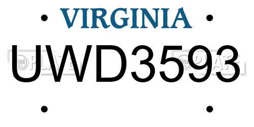 UWD3593 Virginia License Plate