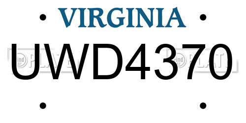 UWD4370 Virginia License Plate