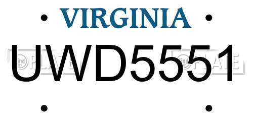UWD5551 Virginia License Plate