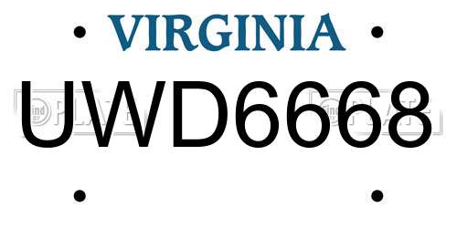 UWD6668 Virginia License Plate