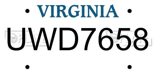 UWD7658 Virginia License Plate