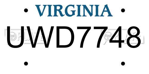 UWD7748 Virginia License Plate