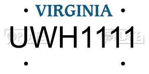 UWH1111 Virginia License Plate