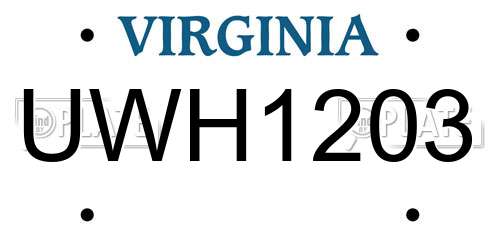 UWH1203 Virginia License Plate