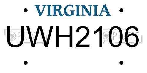 UWH2106 Virginia License Plate