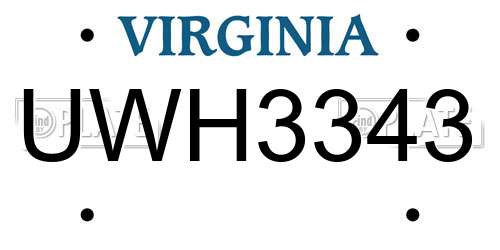 UWH3343 Virginia License Plate