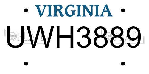 UWH3889 Virginia License Plate