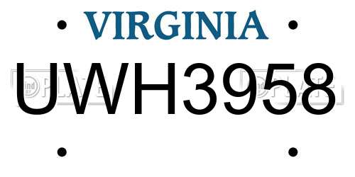 UWH3958 Virginia License Plate