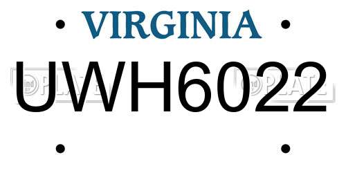 UWH6022 Virginia License Plate