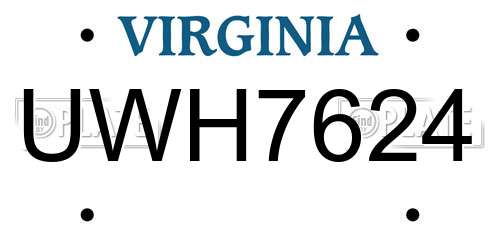 UWH7624 Virginia License Plate