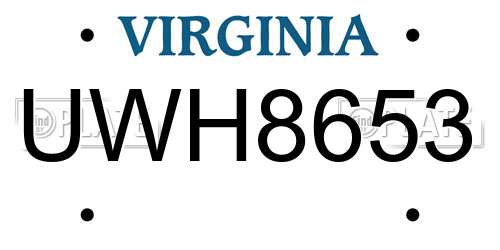 UWH8653 Virginia License Plate