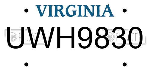 UWH9830 Virginia License Plate