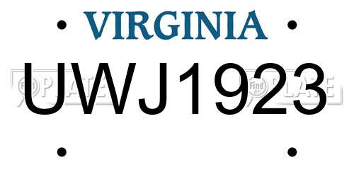 UWJ1923 Virginia License Plate