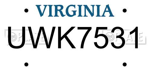 UWK7531 Virginia License Plate