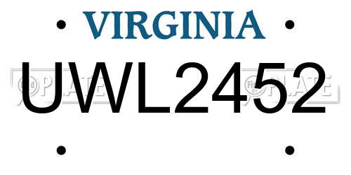 UWL2452 Virginia License Plate