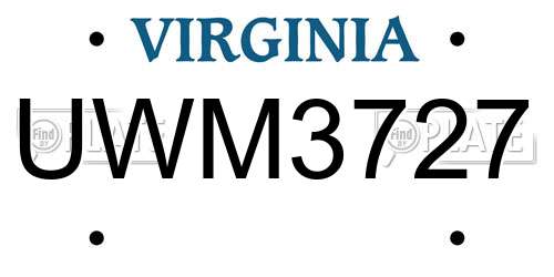 UWM3727 Virginia License Plate