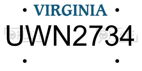 UWN2734 Virginia License Plate