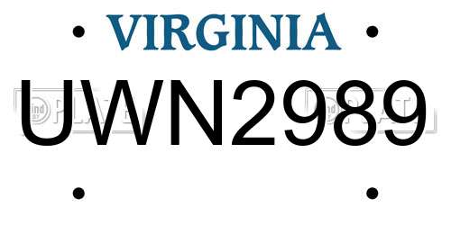 UWN2989 Virginia License Plate