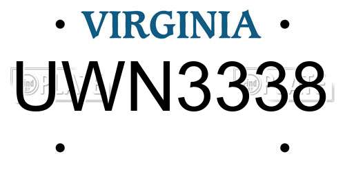 UWN3338 Virginia License Plate