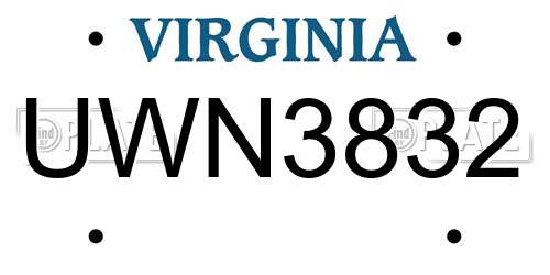UWN3832 Virginia License Plate