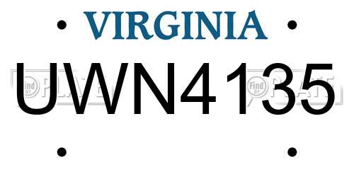 UWN4135 Virginia License Plate