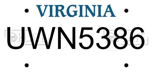 UWN5386 Virginia License Plate