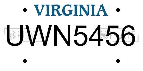 UWN5456 Virginia License Plate