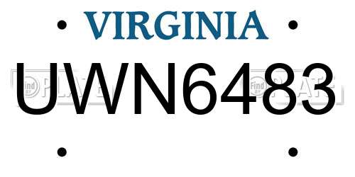 UWN6483 Virginia License Plate