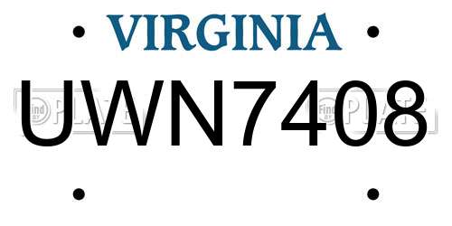 UWN7408 Virginia License Plate