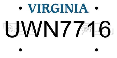 UWN7716 Virginia License Plate