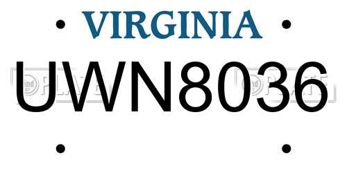 UWN8036 Virginia License Plate