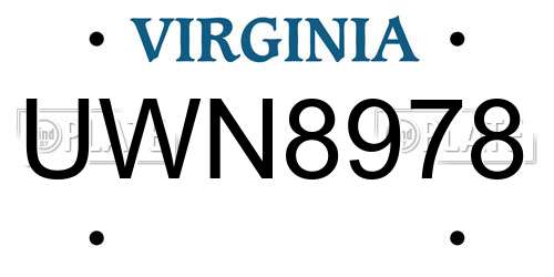 UWN8978 Virginia License Plate