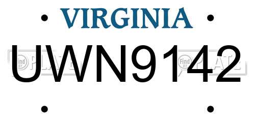 UWN9142 Virginia License Plate