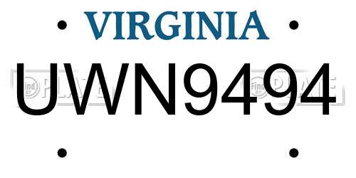 UWN9494 Virginia License Plate