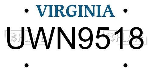 UWN9518 Virginia License Plate