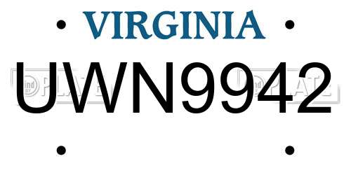 UWN9942 Virginia License Plate
