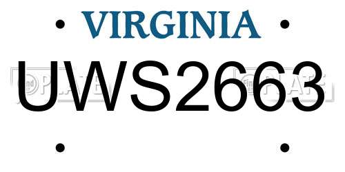 UWS2663 Virginia License Plate