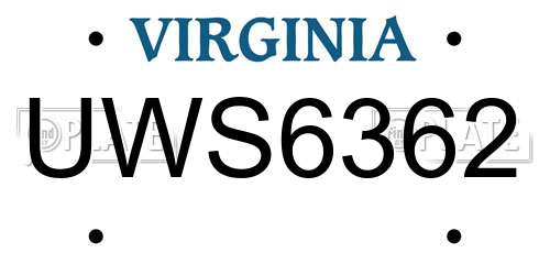 UWS6362 Virginia License Plate