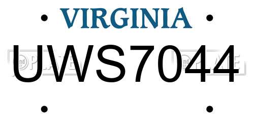 UWS7044 Virginia License Plate