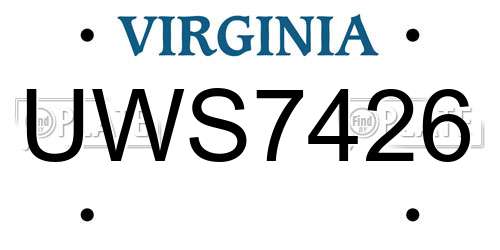 UWS7426 Virginia License Plate