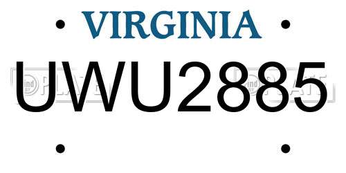 UWU2885 Virginia License Plate