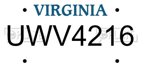 UWV4216 Virginia License Plate
