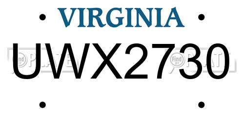 UWX2730 Virginia License Plate